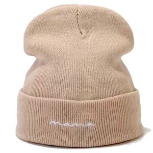 MAMA EMBROIDERED CREAM WINTER HAT